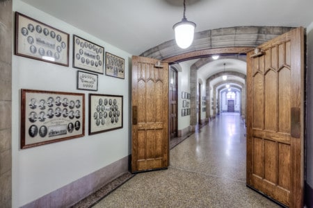 Hallway of Knox with alumni photos on the wall
